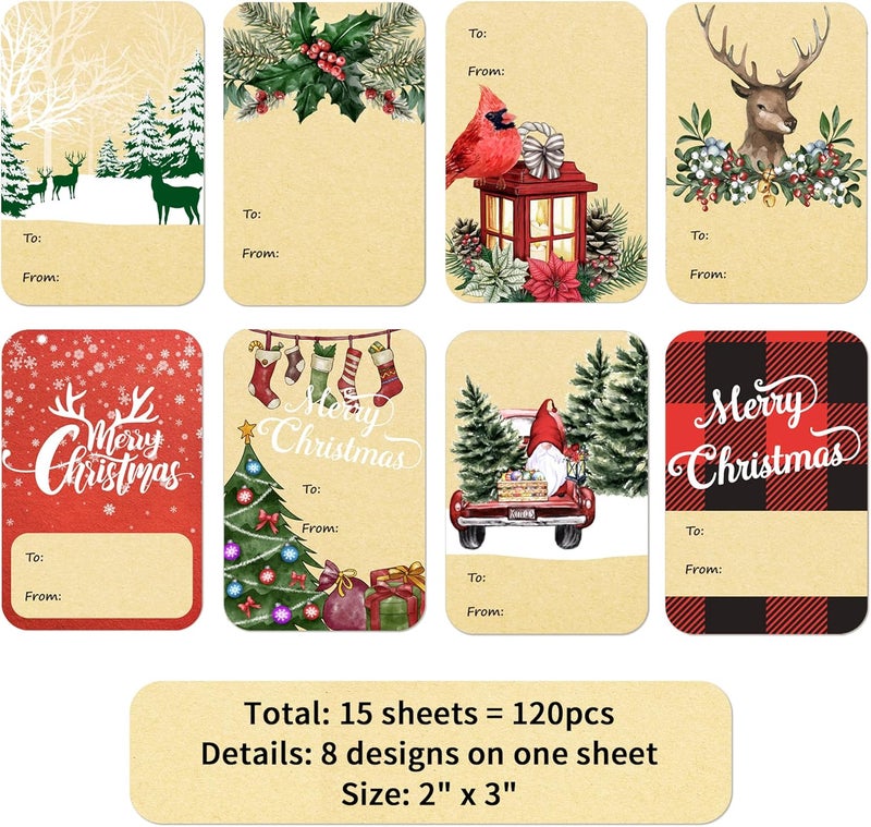 DreamBuilt 120pcs Christmas Gift Tags Stickers Self Adhesive - 2"x3" Christmas Name Tags for Gifts Festival - to from Gift Tag Stickers for Presents - Image 2